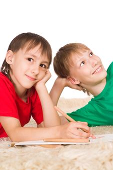 Two Boys Drawing Royalty Free Stock Photography