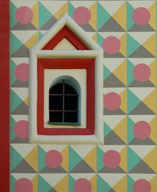 Old Window In The Painted Wall Stock Photos Old Window In The Painted Wall Stock Photos