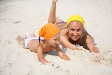 Little Girl With Her Mother At The Beach Royalty Free Stock Image Little Girl With Her Mother At The Beach Royalty Free Stock Image