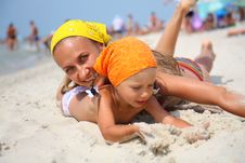 Little Girl With Her Mother At The Beach Stock Photo Little Girl With Her Mother At The Beach Stock Photo