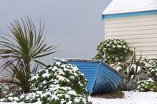 Blue Fisherman Boat In Winter Royalty Free Stock Photo Blue Fisherman Boat In Winter Royalty Free Stock Photo