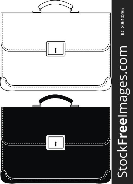 black leather portfolio with metal buckle - isolated vector illustration on white background