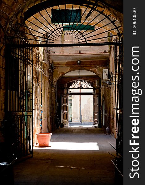 Inner Italian urban house yard in Syracuse, Sicily