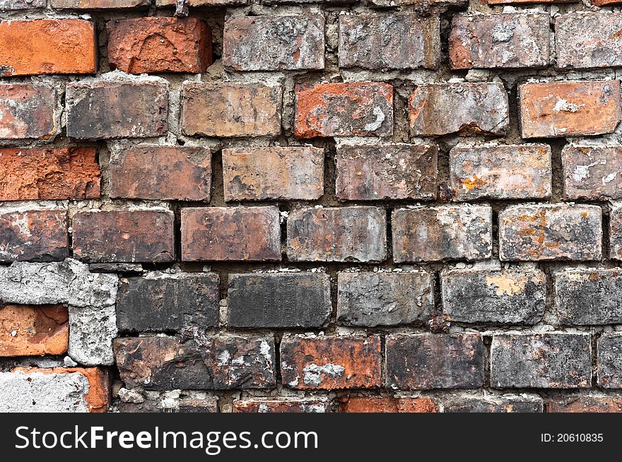 Abandoned brick wall texture closeup