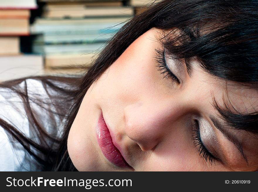 Girl In Library Sleeping