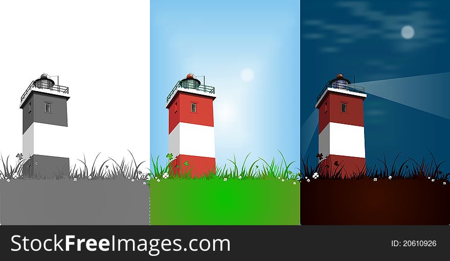 Light house illustration in different modes