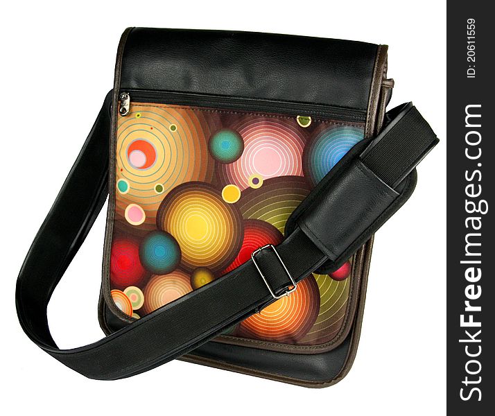 Leather messenger bag with psychadelic pattern on the front. Leather messenger bag with psychadelic pattern on the front