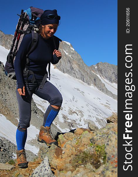 Young woman trekking in the Austrian Alps. Young woman trekking in the Austrian Alps