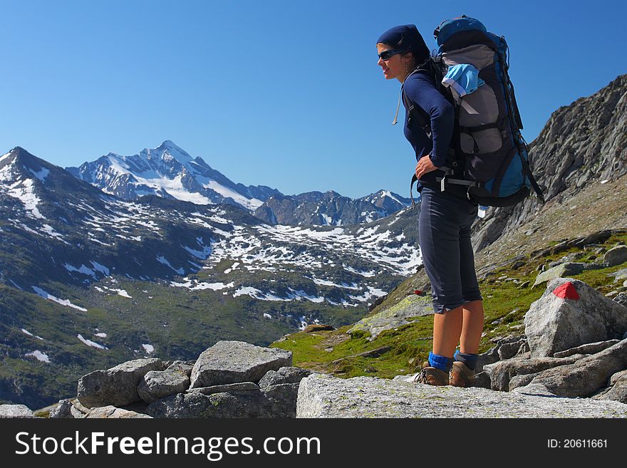 Young woman trekking in the Austrian Alps. Young woman trekking in the Austrian Alps