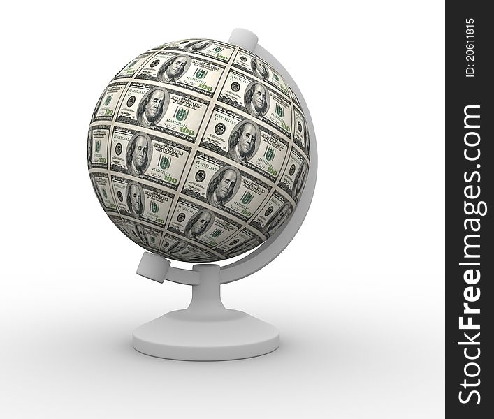 Dollars globe. This is a 3d render illustration