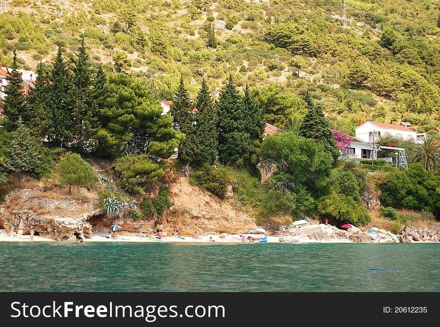 picturesque scenic view of adriatic beach in brist, dalmatia - croatia