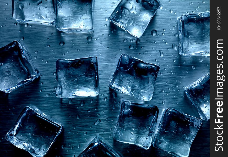 Frozen ice cubes on a kitchen bench