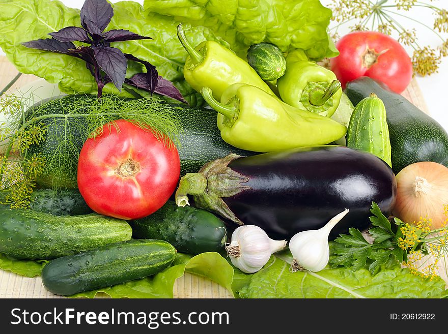 Heap of vegetables. Close up, front view.