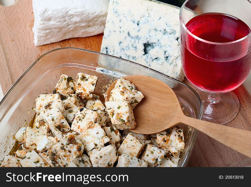 Red wine with different sorts of cheese. Red wine with different sorts of cheese