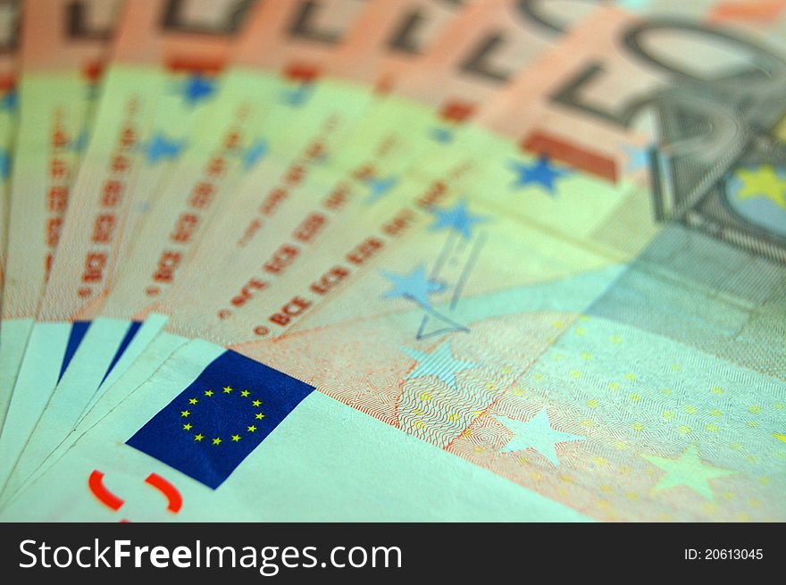 Close-up of 50 euro banknotes