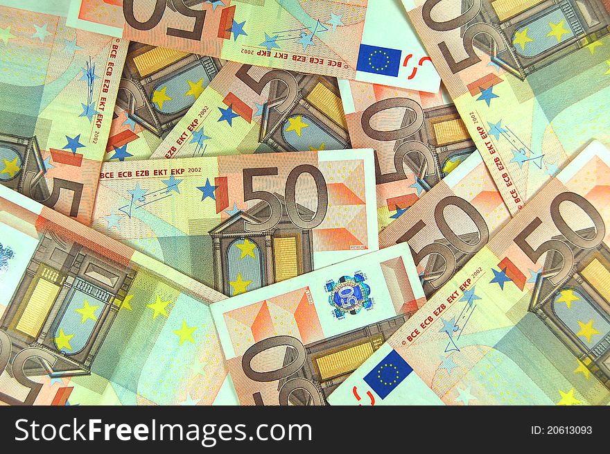 Close-up of 50 euro banknotes