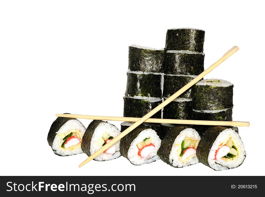 Traditional Japanese sushi, isolated on white background. Traditional Japanese sushi, isolated on white background