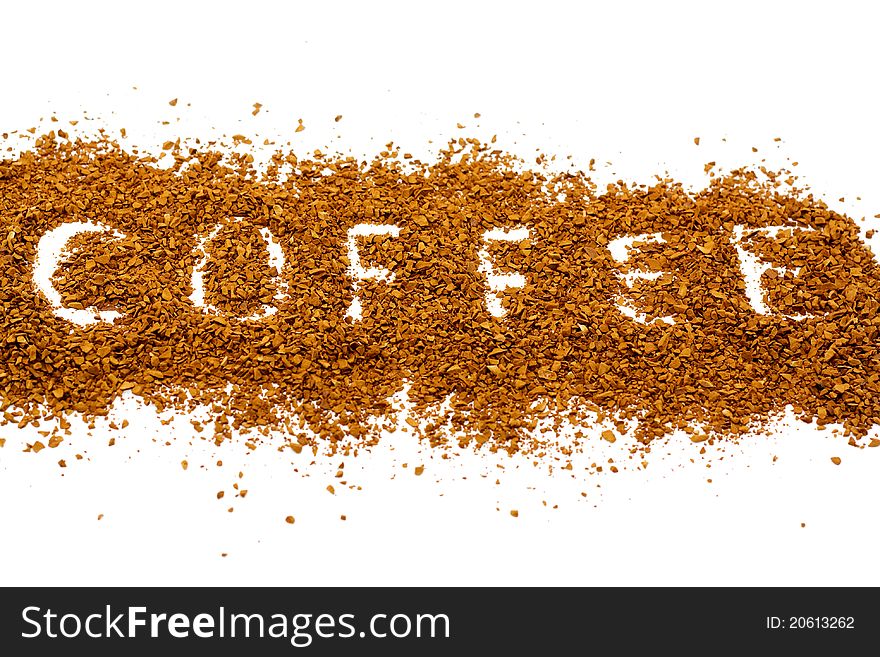 Coffee caption with coffee beans on white background - coffee time