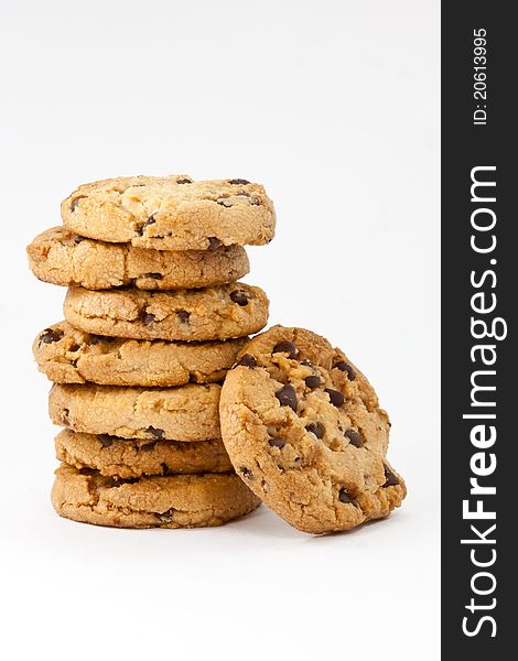 Chocolate cookies tower isolated on white background