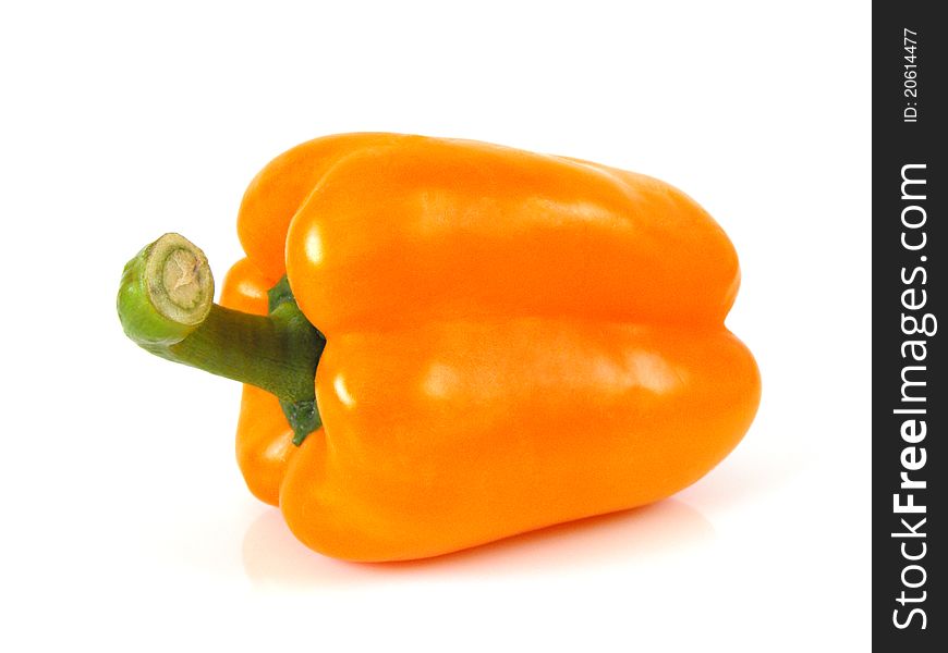 Orange bell pepper shot on a white background.