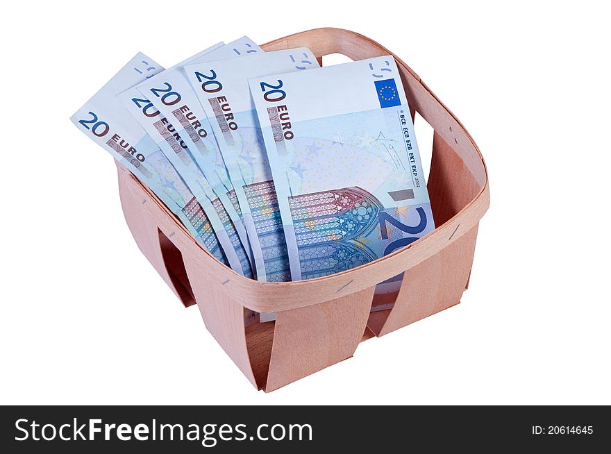Money euro in box isolated on white background without shadow. Clipping paths. Money euro in box isolated on white background without shadow. Clipping paths.