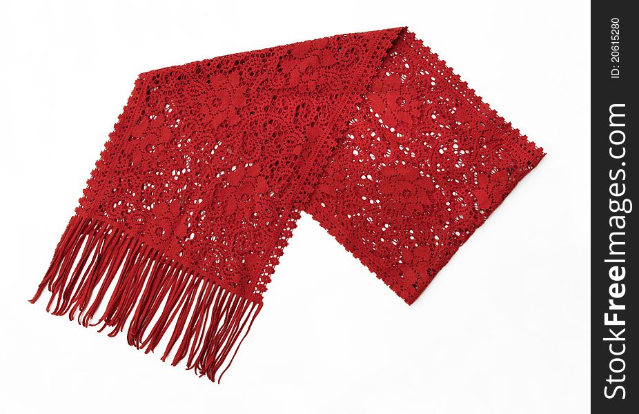 Fancy Red Wool Scarf with Filigree Design isolated on white background