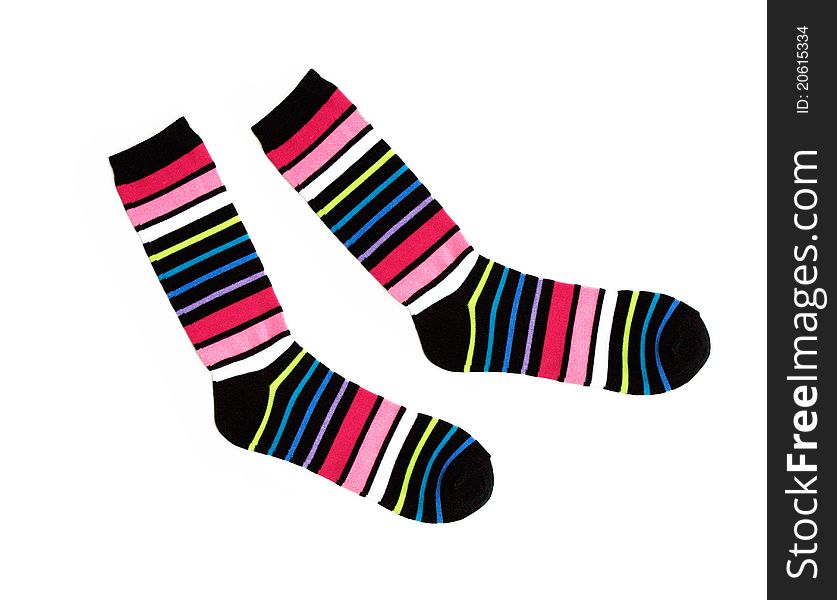 New Multicolor Striped Cotton Socks isolated on white background