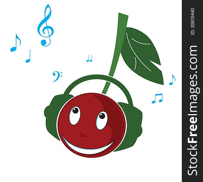 Cherry in headphones listening music