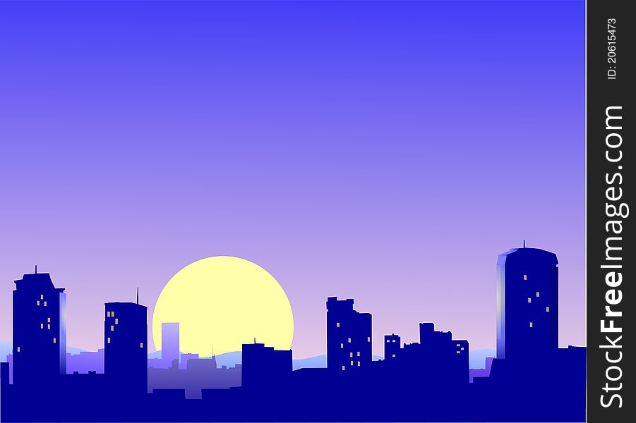 Sunrise against sity skyline, illustration. Sunrise against sity skyline, illustration