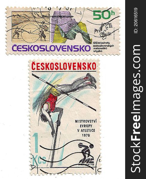 Vintage postage stamps from no longer existing country - Ceskoslovensko. Printed in year 1978 before the country separated into two. Vintage postage stamps from no longer existing country - Ceskoslovensko. Printed in year 1978 before the country separated into two.