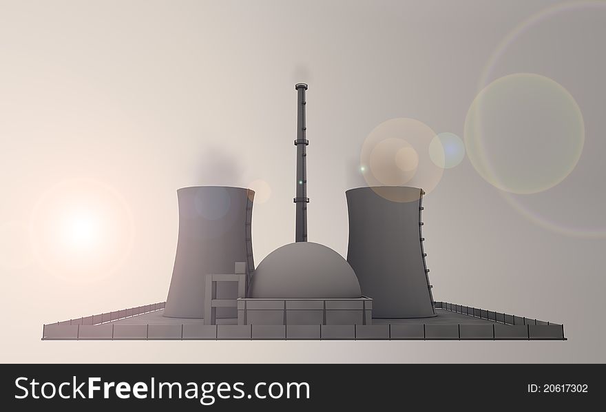 Illustration of nuclear power station in the evening