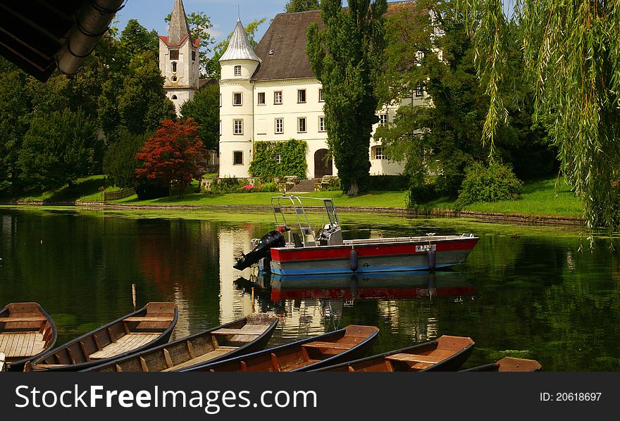 The Austrian palace of Hagenau, with its own church, is located on a branch of the Inn River near the town of Braunau.