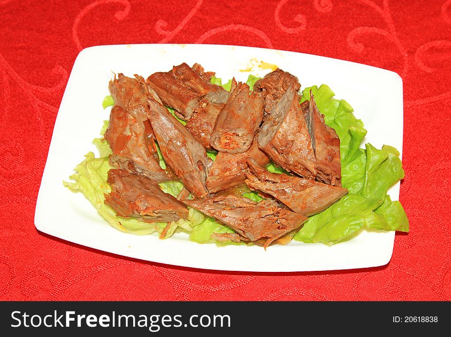 Closeup of galantine in a plate in a chinese restaurant