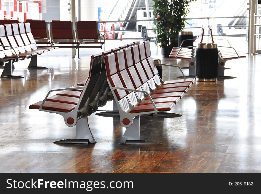 Empty airport lounge, travel concept image