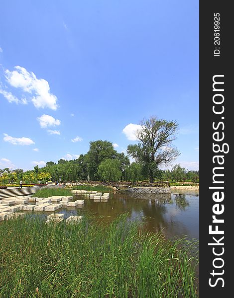 Blue sky and landscape architecture in north china