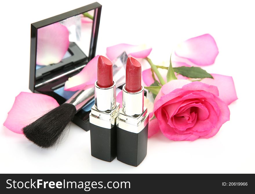 Decorative cosmetics on a white background