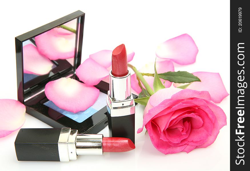 Decorative cosmetics on a white background