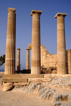 Ancient Columns On Acropolis In Lindos Stock Photo Ancient Columns On Acropolis In Lindos Stock Photo