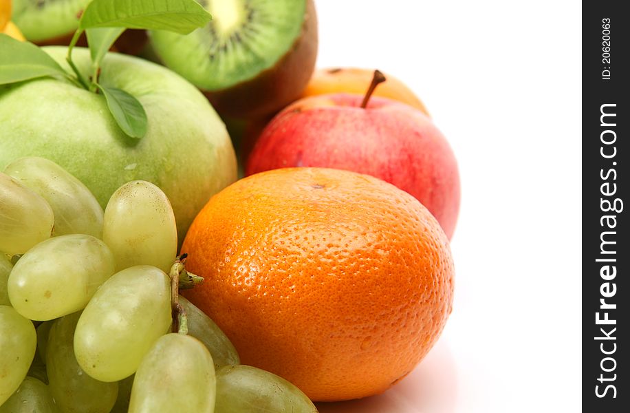 Ripe fruit on a white background