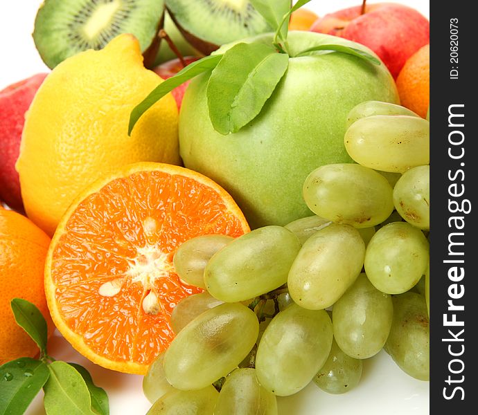 Ripe fruit on a white background