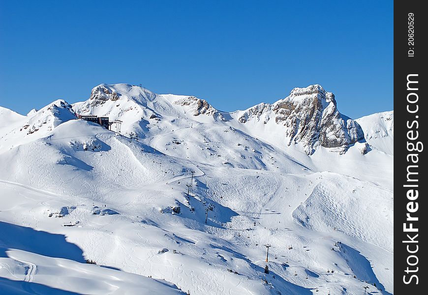 Slope on the skiing resort Flumserberg. Switzerland. Slope on the skiing resort Flumserberg. Switzerland