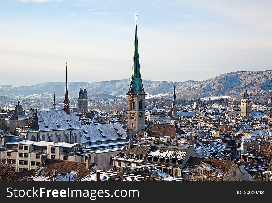 View of the Zurich donwtown (Switzerland, Winter 2011)
