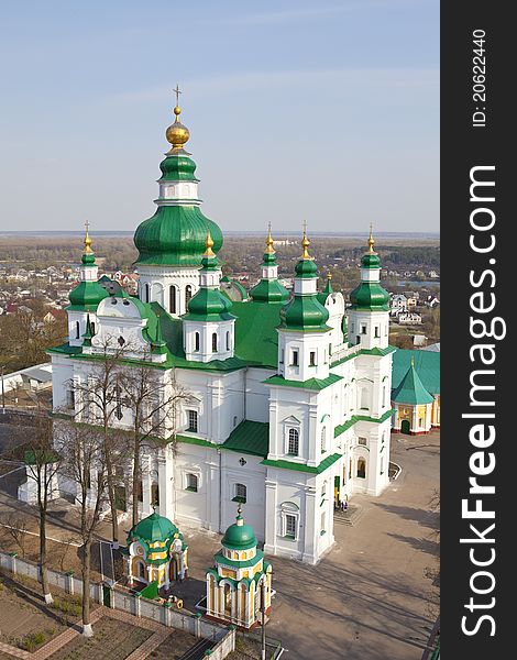 Ancient Chernigiv cathedral church from sky