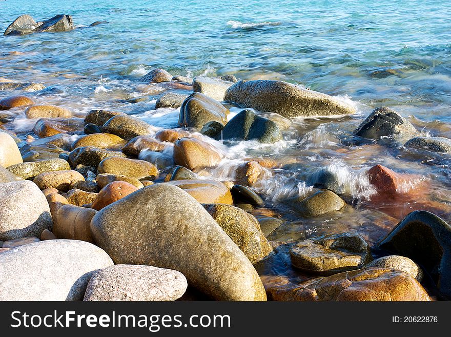 Water moving on the rocks in Sardinia. Water moving on the rocks in Sardinia