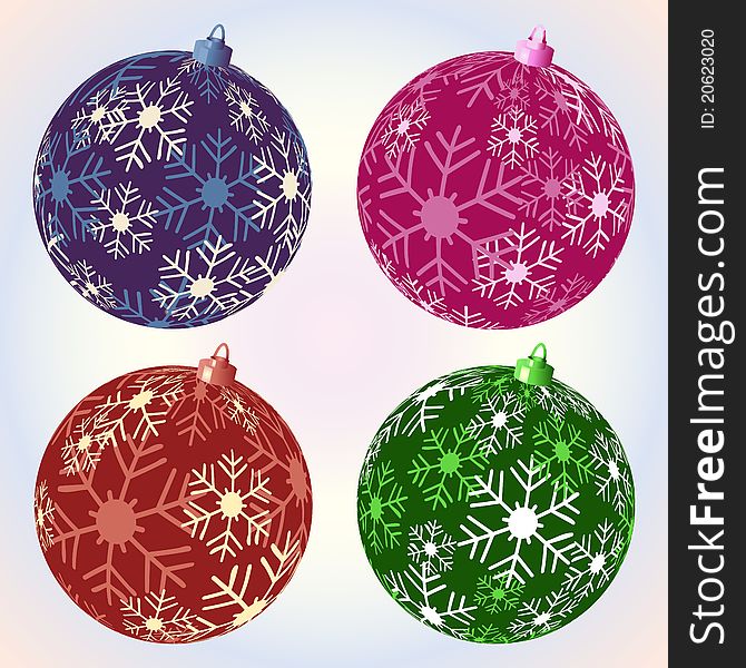 Christmas bauble selection with snowflakes in different colors. Christmas bauble selection with snowflakes in different colors