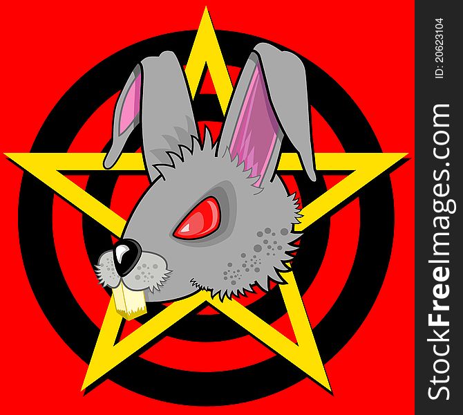 Rabbit against a background of stars and red background. Rabbit against a background of stars and red background