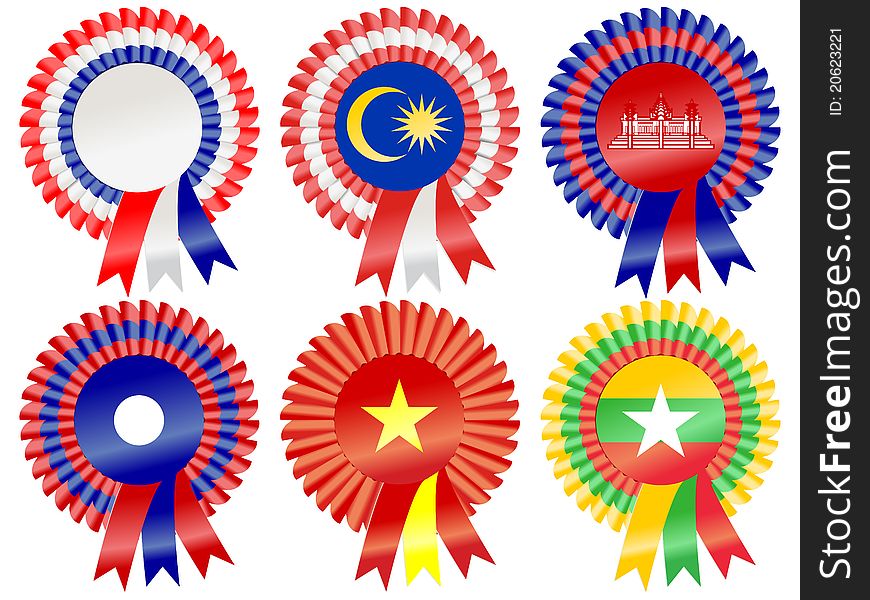 Rosettes to represent South East Asia countries; including Thailand, Malaysia, Cambodia, Laos, Vietnam and Burma (Myanmar)-. Rosettes to represent South East Asia countries; including Thailand, Malaysia, Cambodia, Laos, Vietnam and Burma (Myanmar)-