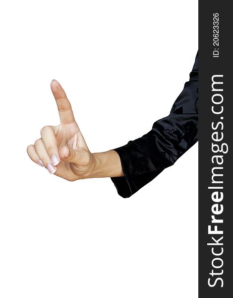 Hand touching screen on white isolated. Hand touching screen on white isolated