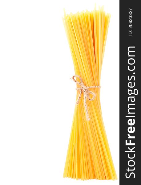 Bunch of spaghetti on white background.