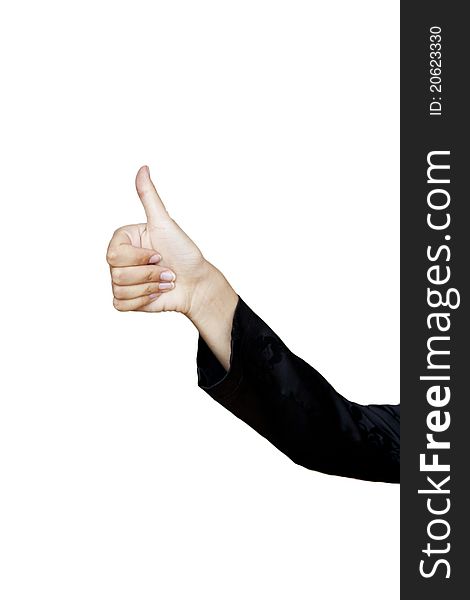 Hand OK sign on isolated background
